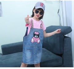 FU14042024-31 فستان بناتي قطعتين ( جينز + بلوزة قطنية )