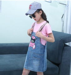 FU14042024-31 فستان بناتي قطعتين ( جينز + بلوزة قطنية )