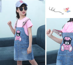 FU14042024-31 فستان بناتي قطعتين ( جينز + بلوزة قطنية )