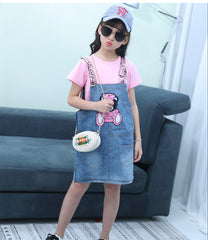 FU14042024-31 فستان بناتي قطعتين ( جينز + بلوزة قطنية )