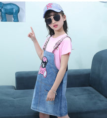 FU14042024-31 فستان بناتي قطعتين ( جينز + بلوزة قطنية )