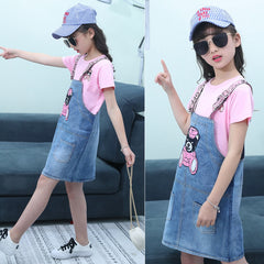 FU14042024-31 فستان بناتي قطعتين ( جينز + بلوزة قطنية )