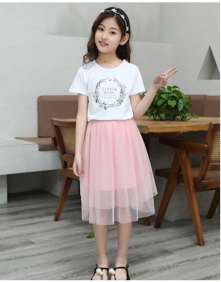 FU14042024-33 طقم بناتي قطعتين ( بلوزة قطنية + تنورة )