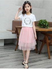 FU14042024-33 طقم بناتي قطعتين ( بلوزة قطنية + تنورة )