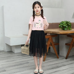 FU14042024-33 طقم بناتي قطعتين ( بلوزة قطنية + تنورة )