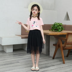 FU14042024-33 طقم بناتي قطعتين ( بلوزة قطنية + تنورة )