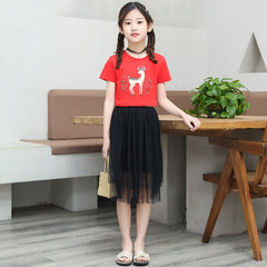 FU14042024-33 طقم بناتي قطعتين ( بلوزة قطنية + تنورة )