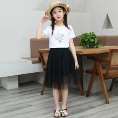 FU14042024-33 طقم بناتي قطعتين ( بلوزة قطنية + تنورة )