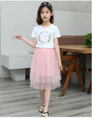 FU14042024-33 طقم بناتي قطعتين ( بلوزة قطنية + تنورة )