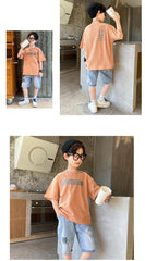 FU14042024-37 طقم ولادي صيفي قطعتين ( بلوز قطنية + بنطلون جينز)