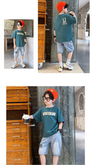 FU14042024-37 طقم ولادي صيفي قطعتين ( بلوز قطنية + بنطلون جينز)