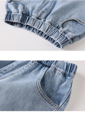 FU14042024-37 طقم ولادي صيفي قطعتين ( بلوز قطنية + بنطلون جينز)