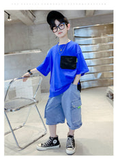 FU14042024-38 طقم جينز ولادي قطعتين ( بلوزة قطنية + بنطلون جينز )