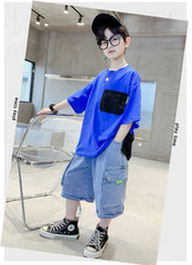 FU14042024-38 طقم جينز ولادي قطعتين ( بلوزة قطنية + بنطلون جينز )