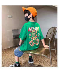 FU14042024-39 طقم ولادي صيفي قطعيتن ( بلوزة قطنية + بنطلون جينز )