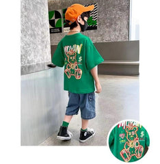 FU14042024-39 طقم ولادي صيفي قطعيتن ( بلوزة قطنية + بنطلون جينز )