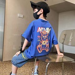 FU14042024-39 طقم ولادي صيفي قطعيتن ( بلوزة قطنية + بنطلون جينز )