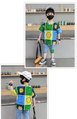 FU14042024-45 طقم ولادي صيفي قطعتين ( بلوزة قطنية + بنطلون جينز )