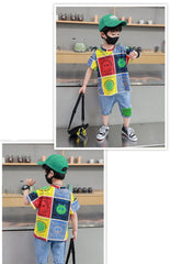 FU14042024-45 طقم ولادي صيفي قطعتين ( بلوزة قطنية + بنطلون جينز )