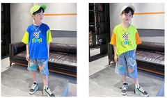 FU14042024-50 طقم ولادي جينز صيفي قطعتين ( بلوزة قطنية + بنطلون جينز )