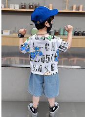 FU14042024-56 طقم جينز ولادي قطعتين ( بلوزة قطنية + بنطلون جينز)