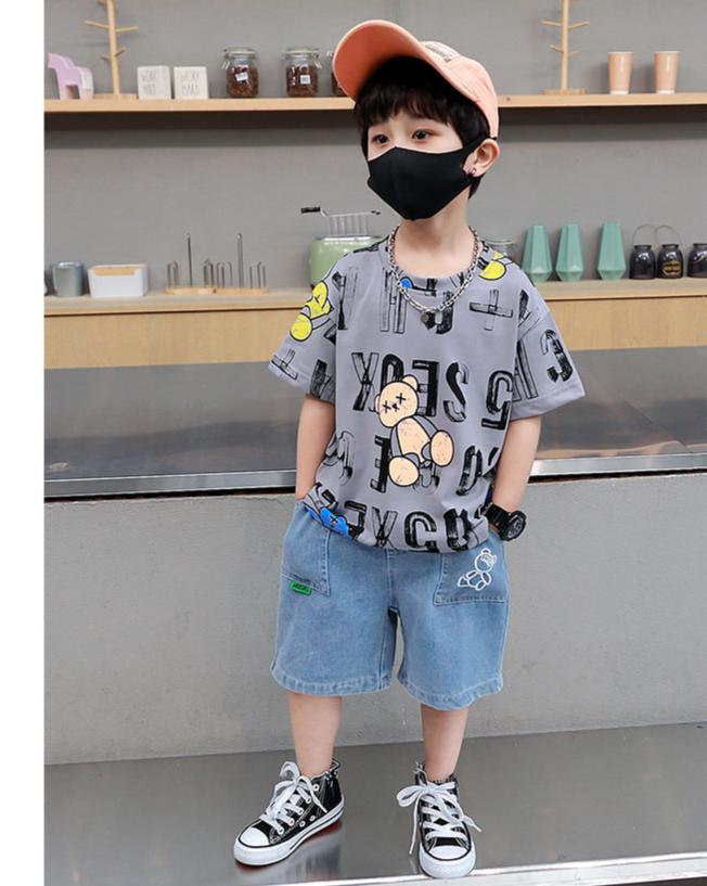 FU14042024-56 طقم جينز ولادي قطعتين ( بلوزة قطنية + بنطلون جينز)