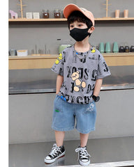 FU14042024-56 طقم جينز ولادي قطعتين ( بلوزة قطنية + بنطلون جينز)