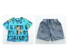 FU14042024-56 طقم جينز ولادي قطعتين ( بلوزة قطنية + بنطلون جينز)