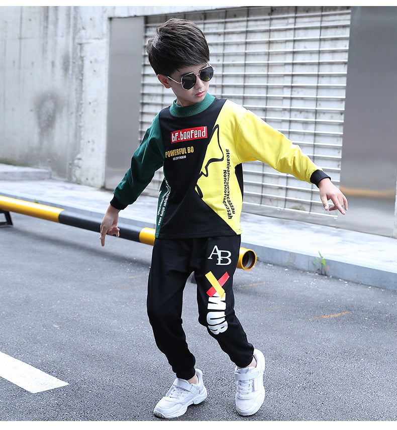 FU14042024-5 طقم ولادي قطن خريفي ربيعي قطعتين ( بلوزة + بنطلون )