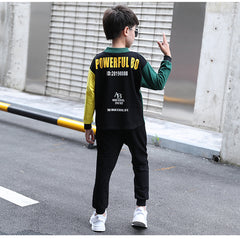 FU14042024-5 طقم ولادي قطن خريفي ربيعي قطعتين ( بلوزة + بنطلون )