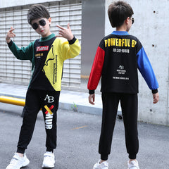 FU14042024-5 طقم ولادي قطن خريفي ربيعي قطعتين ( بلوزة + بنطلون )