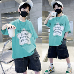 FU14042024-62 طقم ولادي قطعتين ( بلوزة قطنية + بنطلون جينز )