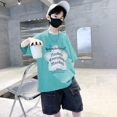 FU14042024-62 طقم ولادي قطعتين ( بلوزة قطنية + بنطلون جينز )