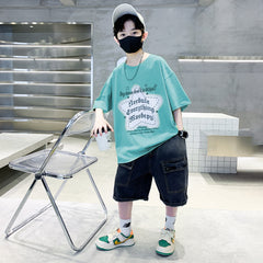 FU14042024-62 طقم ولادي قطعتين ( بلوزة قطنية + بنطلون جينز )