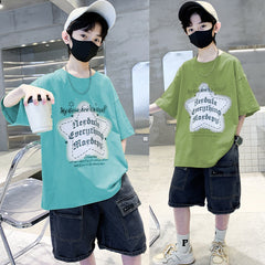 FU14042024-62 طقم ولادي قطعتين ( بلوزة قطنية + بنطلون جينز )