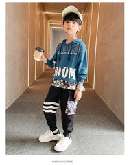 FU14042024-8 طقم سبورت ولادي قطن خريفي ربيعي ( بلوزة + بنطلون)