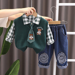 AS-3005B طقم ولادي 4 قطع ( قميص + فست صوف + بنطلون جينز + جرافة )