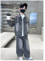 WZH301124-34 طقم ولادي جينز قطعتين ( جكيت + بنطلون)