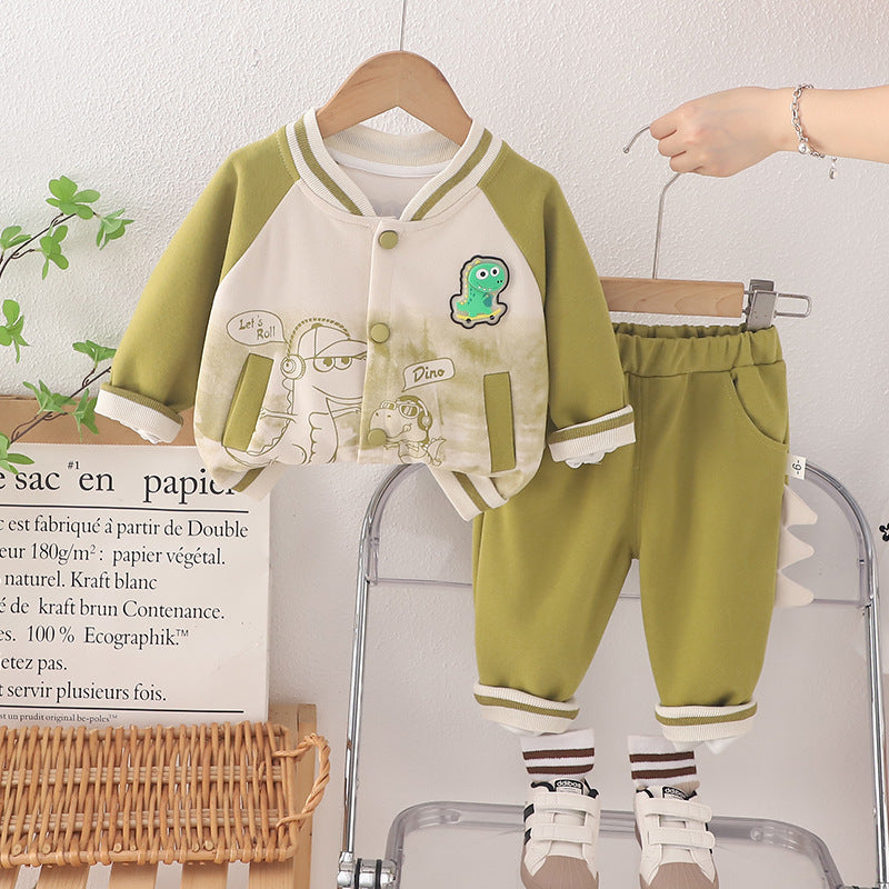 SSX220824-113 ترينج ولادي قطعتين خريفي ربيعي ( جكيت + بنطلون) مع اضاءة للديناصور