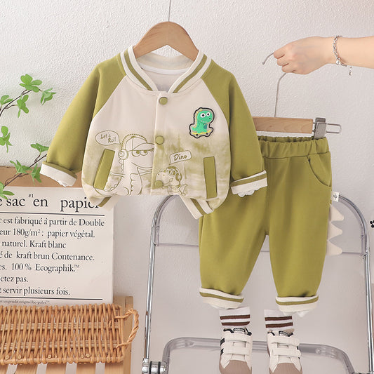 SSX220824-113 ترينج ولادي قطعتين خريفي ربيعي ( جكيت + بنطلون) مع اضاءة للديناصور