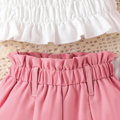 EU120424-9 طقم بناتي صيفي 3 قطع ( بلوزة + شورت + طاقية)