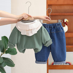 SSX220824-104 طقم 3 قطع ( بلوزة قطن + جكيت قطن + بنطلون جينز )