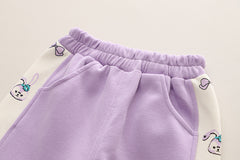 SSN040924-7 طقم بناتي قطن دافي خريفي ربيعي 3 قطع ( جكيت + بنطلون + حقيبة )