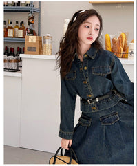 WZH191124-7 طقم جينز قطعتين ( جكيت + تنورة + حزام خصر)