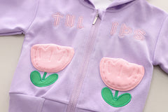 SSN040924-53 طقم بناتي قطن تقيل خريفي ربيعي قطعتين ( جكيت + بنطلون)