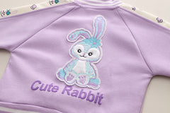 SSN040924-7 طقم بناتي قطن دافي خريفي ربيعي 3 قطع ( جكيت + بنطلون + حقيبة )