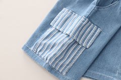 SSX220824-88 طقم جينز ولادي صيفي قطعتين ( قميص + شورت)