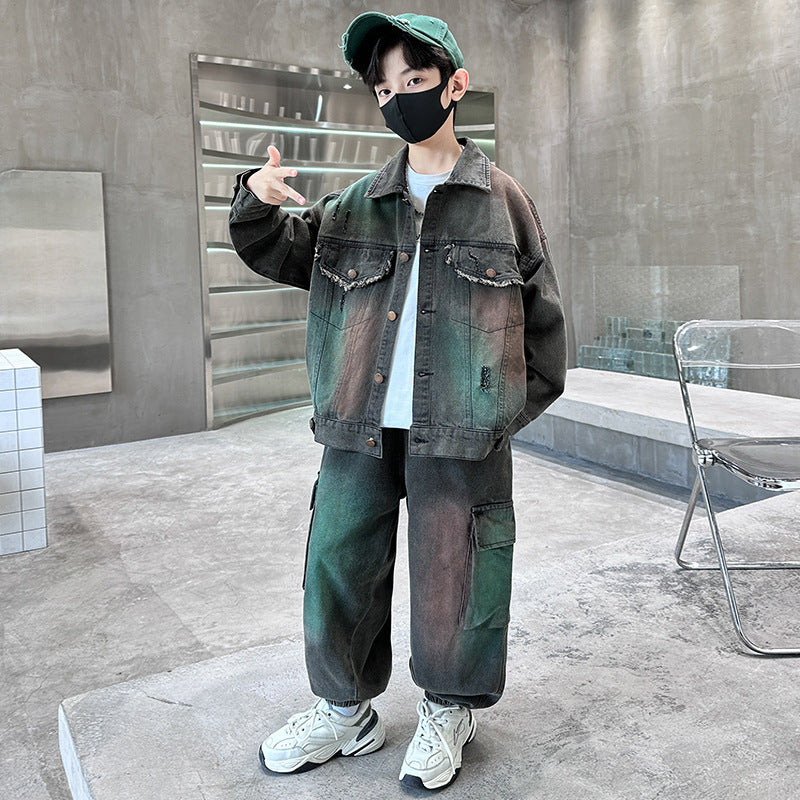 WZH301124-24 طقم جينز ولادي قطعتين ( جكيت + بنطلون)