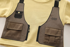 SSX220824-112 طقم ولادي خريفي ربيعي قطعتين ( بلوز قطنية + بنطلون كتان)