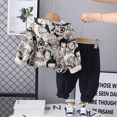 SSX220824-60 طقم ولادي شتوي تقيل مبطن فرو بالكامل قطعتين ( بلوزة + بنطلون)